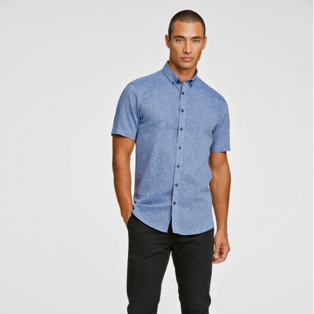 Onia Button Down Short Sleeve Linen/Cotton Shirt